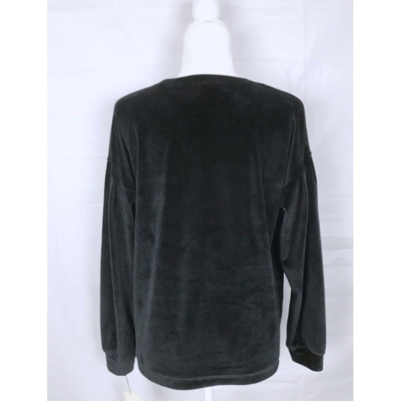Black Soft Velvet Velour Crewneck Pullover Sweater - Picture 2 of 3